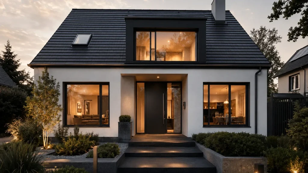 Modernes privates Wohnbauprojekt mit Fenstern und Haustür